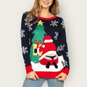 Tipsyelves | Winter Whale Tail Ugly Christmas Sweater | Navy/White | Small